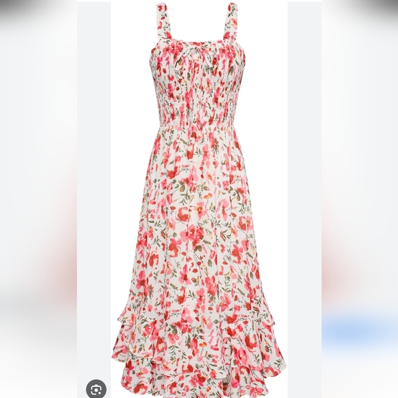 Grace Karin Dresses & Skirts - Grace Karin Summer Floral Smocked Summer Dress Sassy Flirty Sz Lg Unworn Cond
